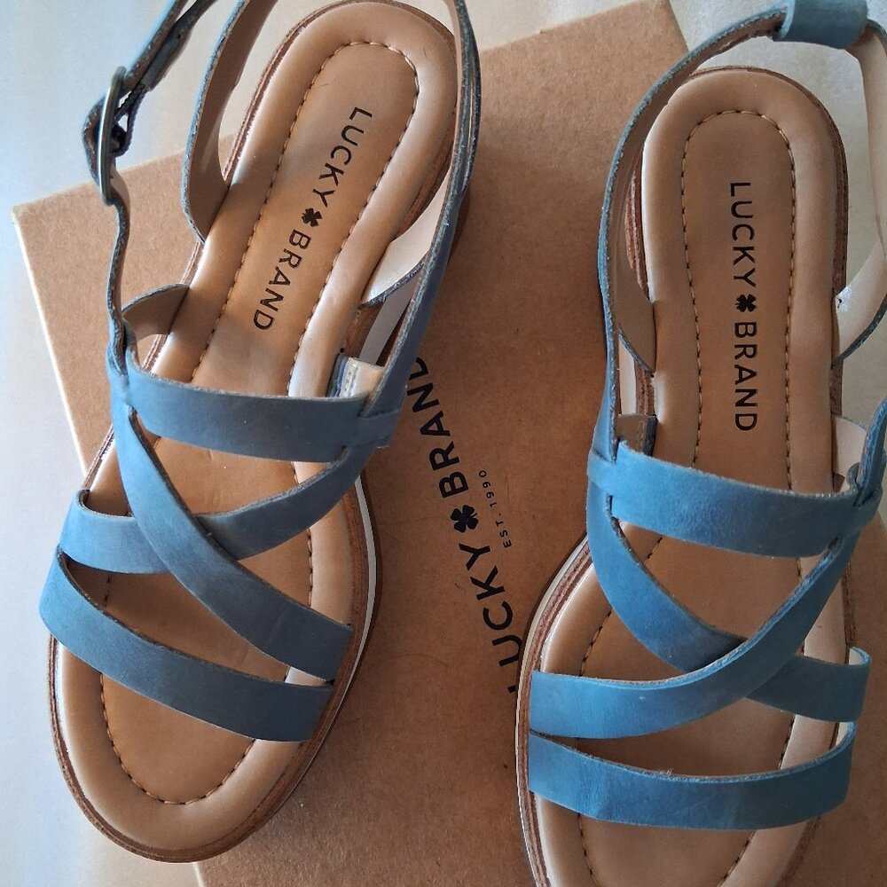 Lucky Brand Blue with White Accent Espadrille Wedge Sandals - size 6 - Picture 4 of 6